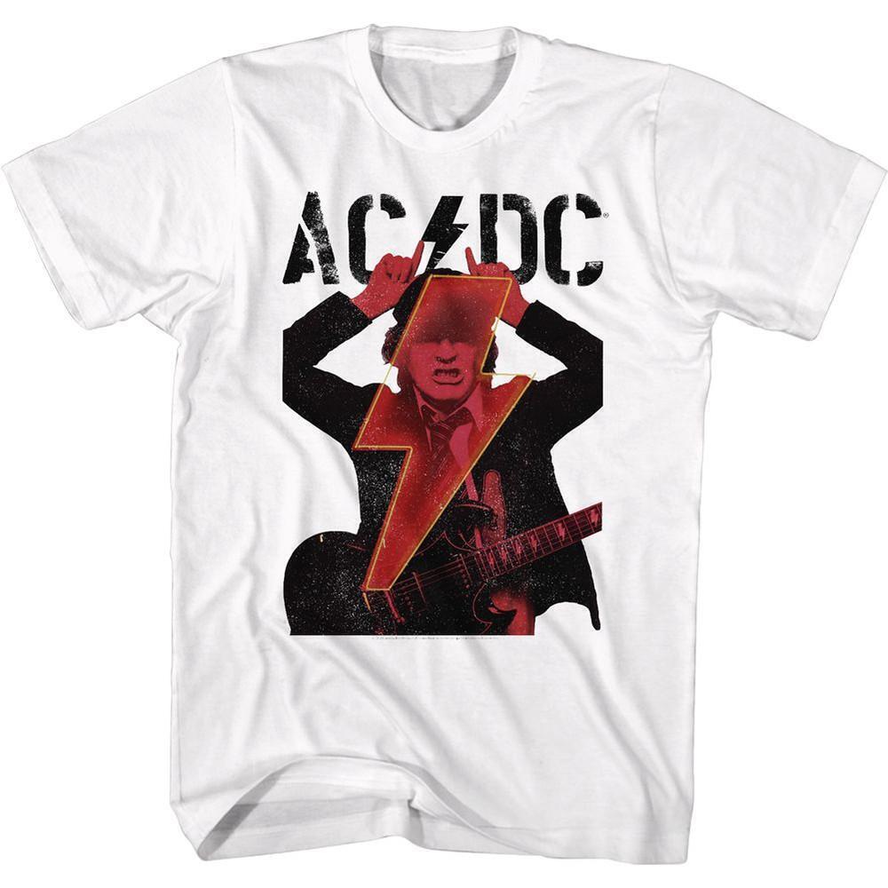Acdc Angus Horns And Bolt White Adult T Shirt